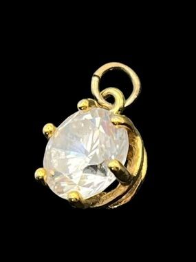Gold tone multi prong basket setting CZ solitaire pendant for necklace